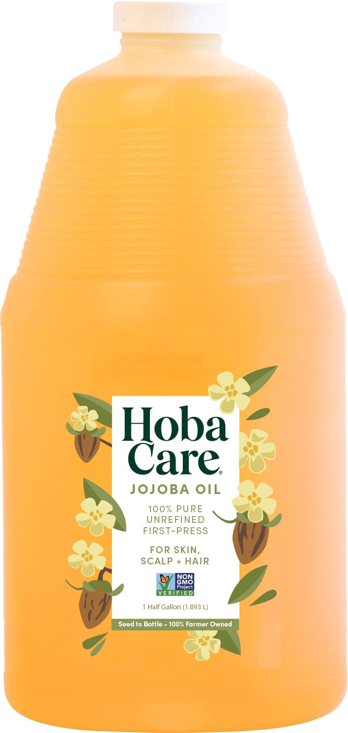 HobaCare Jojoba Oil bottle in bulk ready for versatile skincare and hair care use
