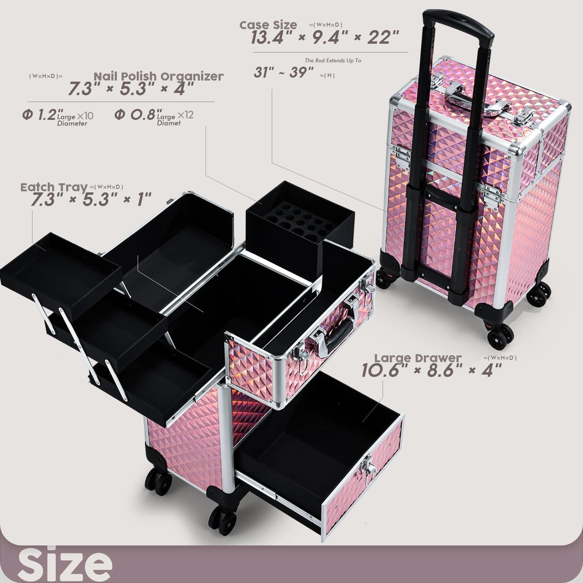 Hododou rolling makeup case bottom drawer storage for hair tools and nail tech gear