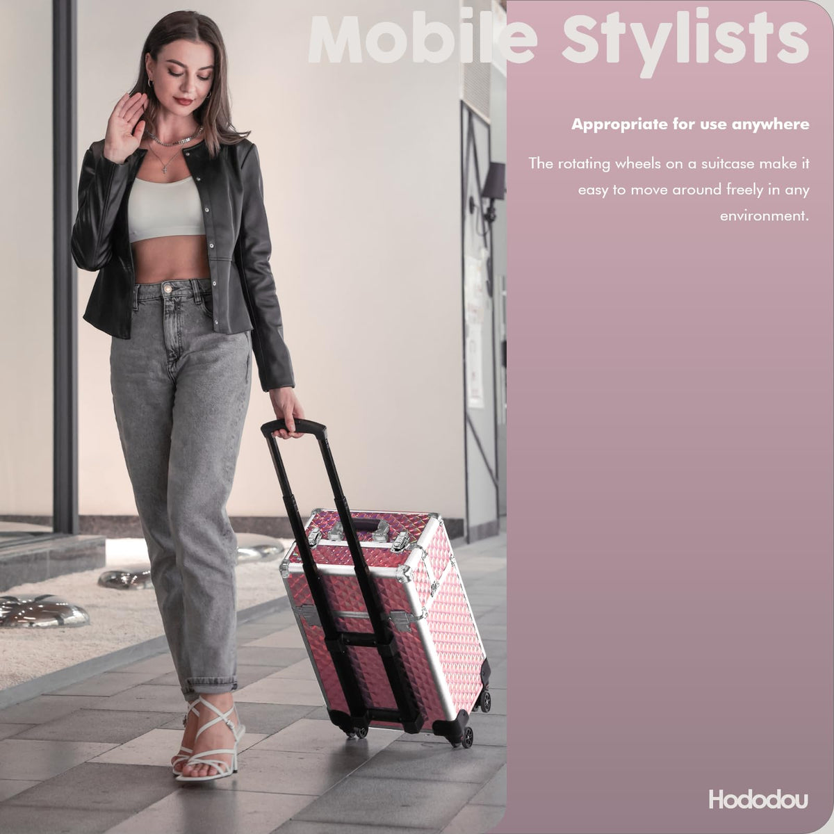 Hododou rolling makeup case with compact dimensions for travel