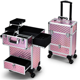 Hododou rolling makeup case front view with glitter pink surface for travel-ready styling