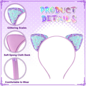Hoemwarm glitter cat ears headband closeup showcases vibrant sequins for parties.