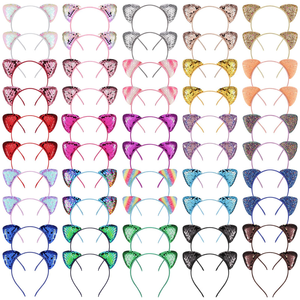 Hoemwarm sequin cat ear headband collection adds playful color to any outfit.