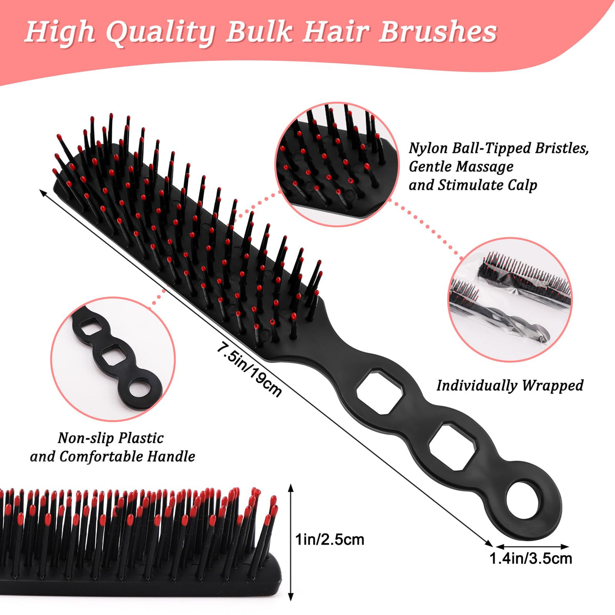 HOFASON detangling brush close-up with soft nylon bristles for knot removal.