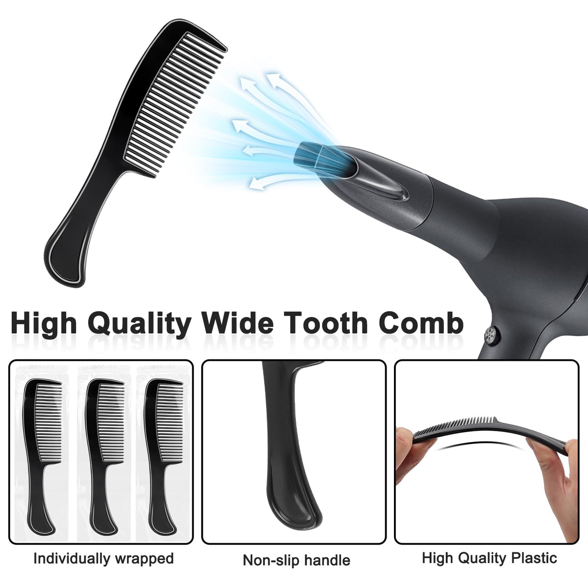 HOFASON sturdy black plastic hair combs built for daily use.
