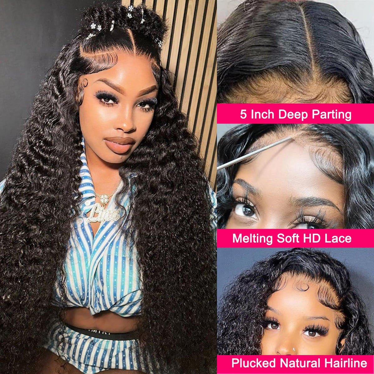 Hoiloxa deep wave 180 density wig with full, bouncy curls