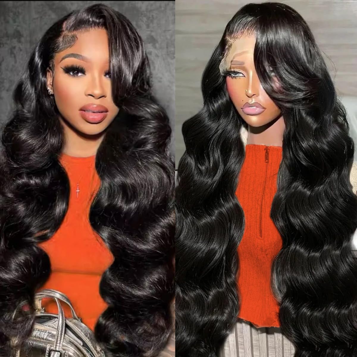 Hoisali 32-inch body wave wig front view with natural hairline and volume.