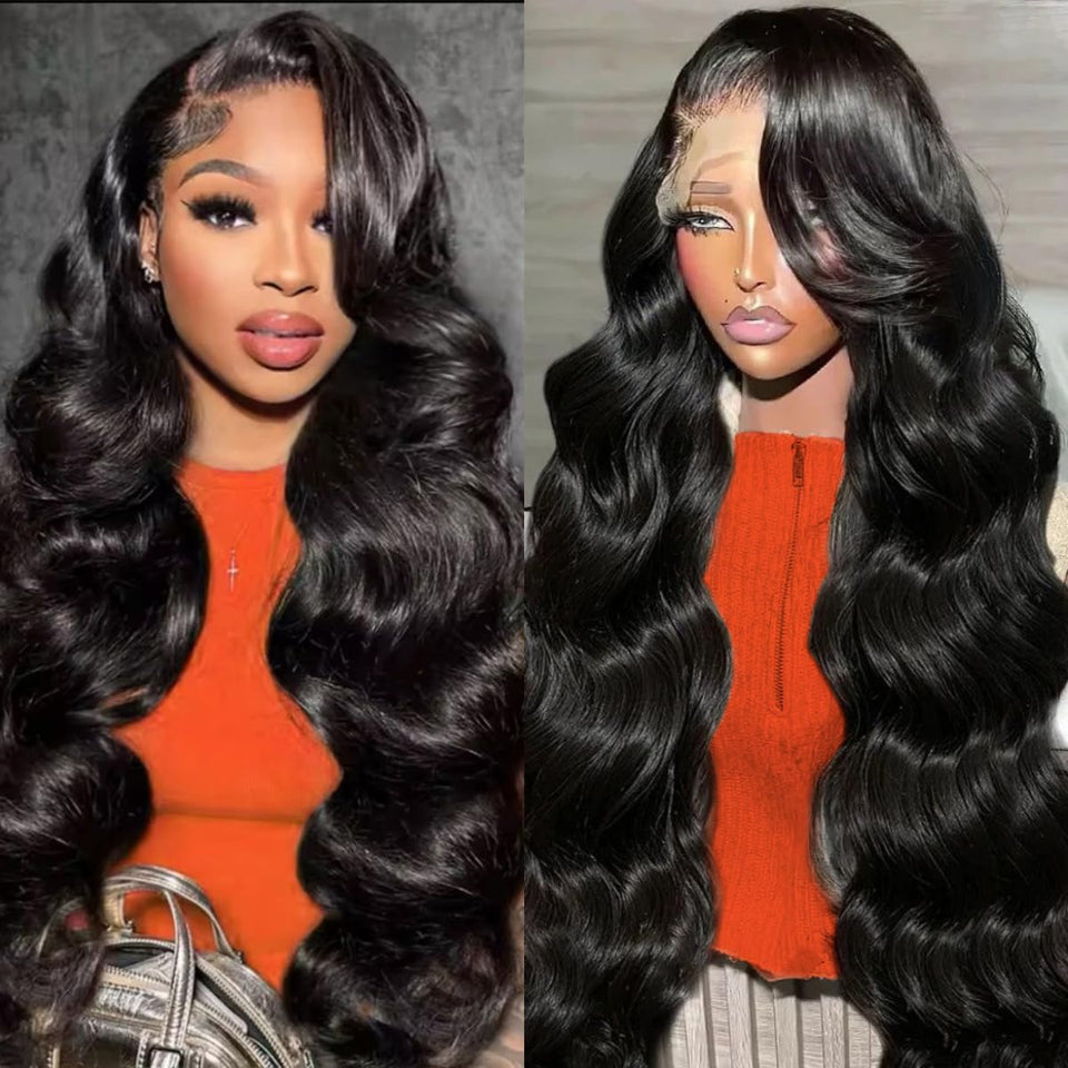 Hoisali 32-inch body wave wig front view with natural hairline and volume.