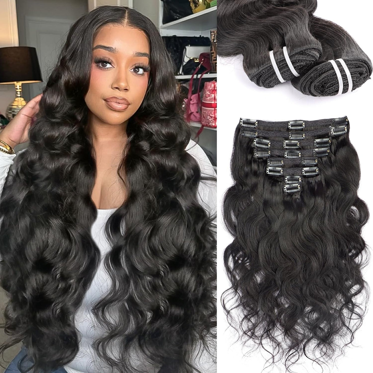 Holiden clip-in extensions with body wave for seamless volume