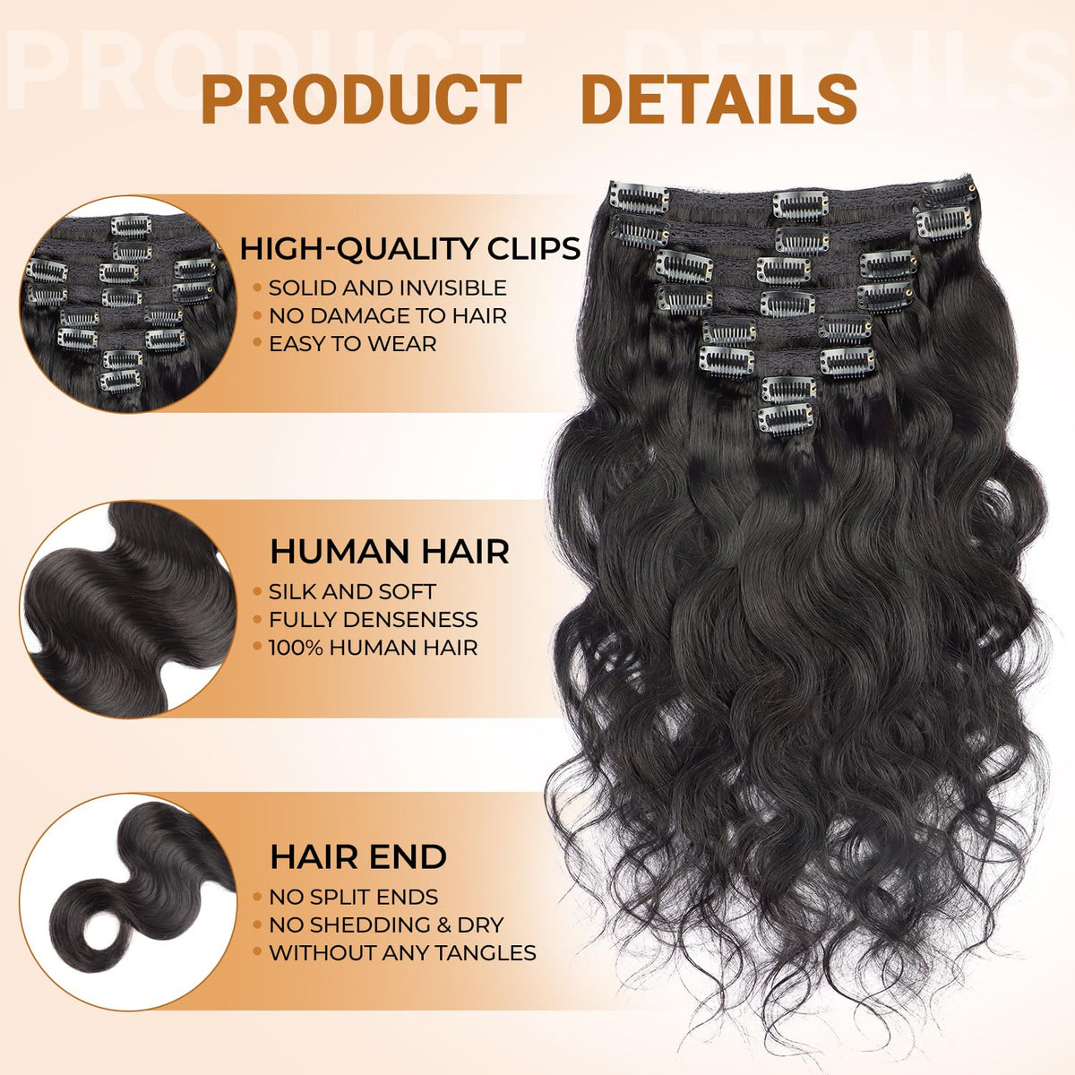 Close-up of lace weft and stainless steel clips in Holiden extensions