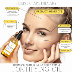 HOLISTIC APOTHECARY Rosehip oil in amber bottle emphasizes antioxidants and hydration.