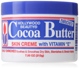 Hollywood Beauty Cocoa Butter bottle pour demonstrates rich hydration.