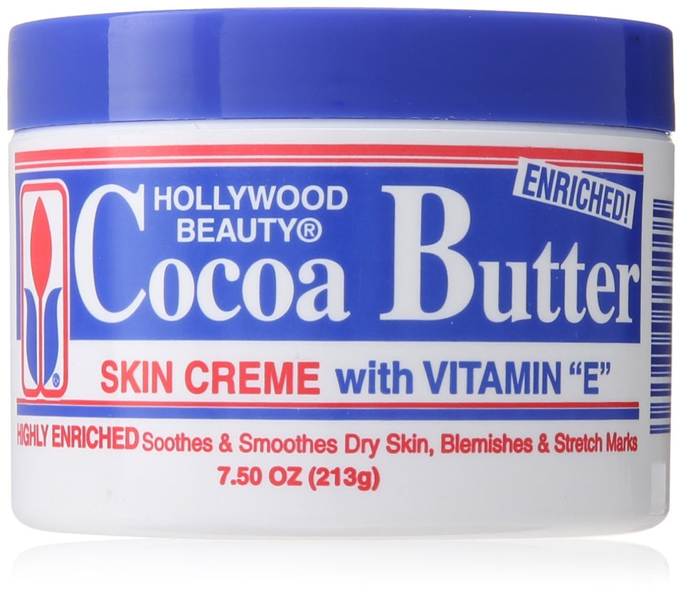 Hollywood Beauty Cocoa Butter bottle pour demonstrates rich hydration.