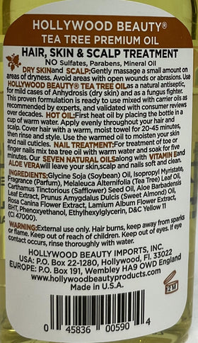 Hollywood Beauty Tea Tree Oil scalp treatment nourishes hair roots and skin.