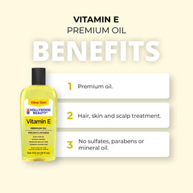 Hollywood Beauty Vitamin E Oil on hair adds natural shine.