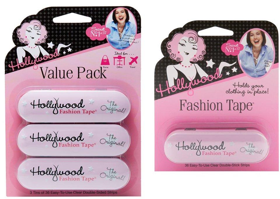 Hollywood Fashion Secrets fashion tape tin front view for quick, discreet wardrobe fixes.