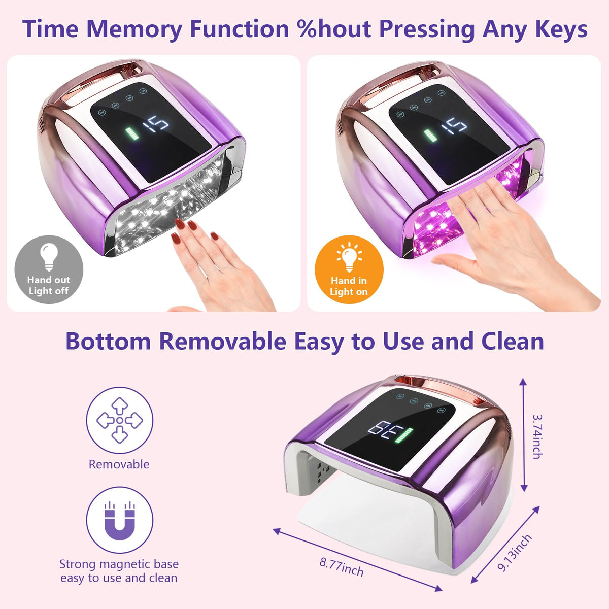 HOLYNOTES portable UV nail lamp battery-side view for on-the-go use.