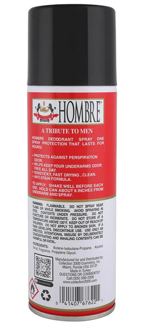 HOMBRE Red Deodorant Bottle back view showing gentle, skin-friendly formula