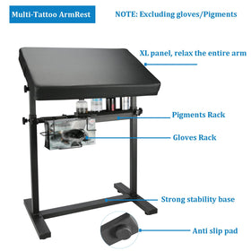 Hombtce arm rest with detachable pigments rack keeps inks organized.
