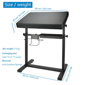 Hombtce arm rest with gloves rack helps reduce clutter during sessions.