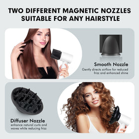 Homdigrk diffuser and nozzle attachments add curl definition and precision.