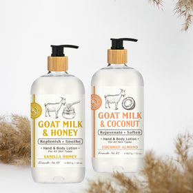 Home and Body Company goats milk hand lotion set packaging California design appeals to eco-conscious shoppers.