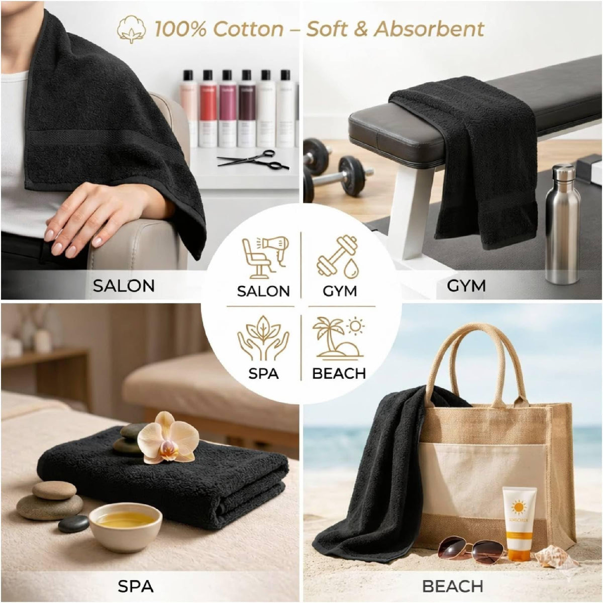 HOME ESSENTIALS black towel drying quickly after wash or spa treatment