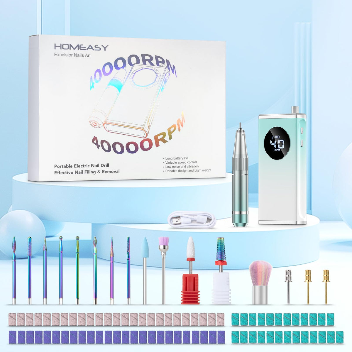 Two 4000mAh batteries enable long nail art sessions