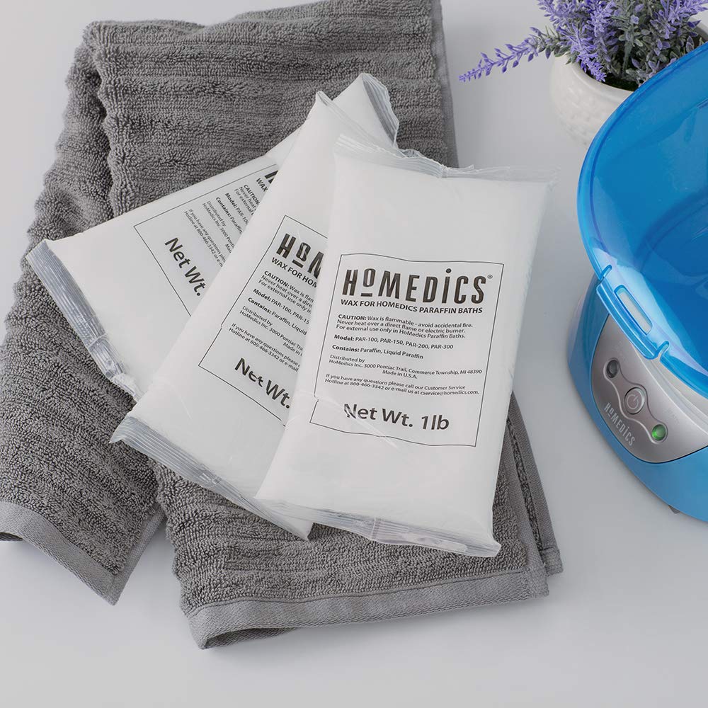 Homedics paraffin wax refill packaging shows 2 lb fragrance-free supply