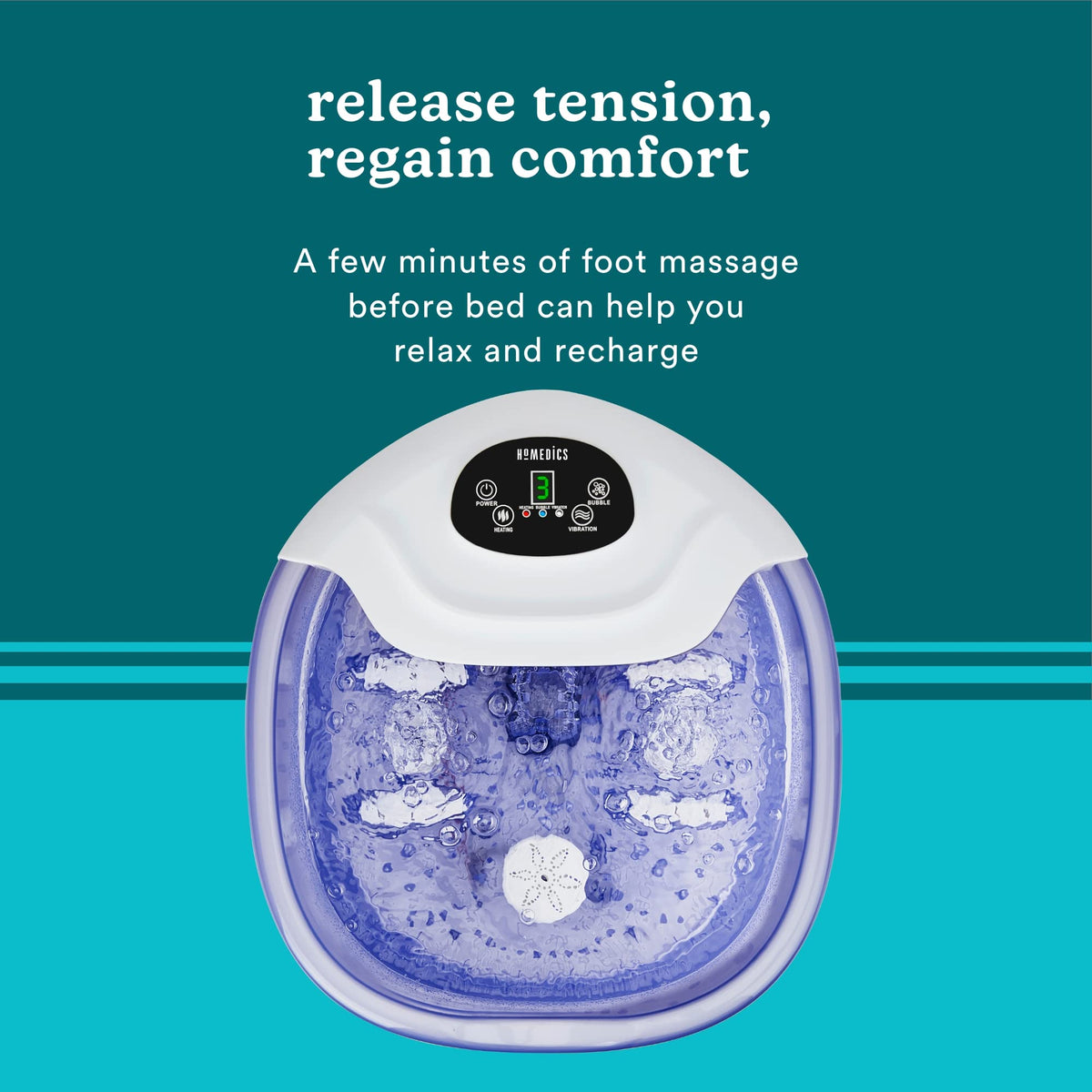 HoMedics Salt-N-Soak soaking salt starter kit shown beside the unit