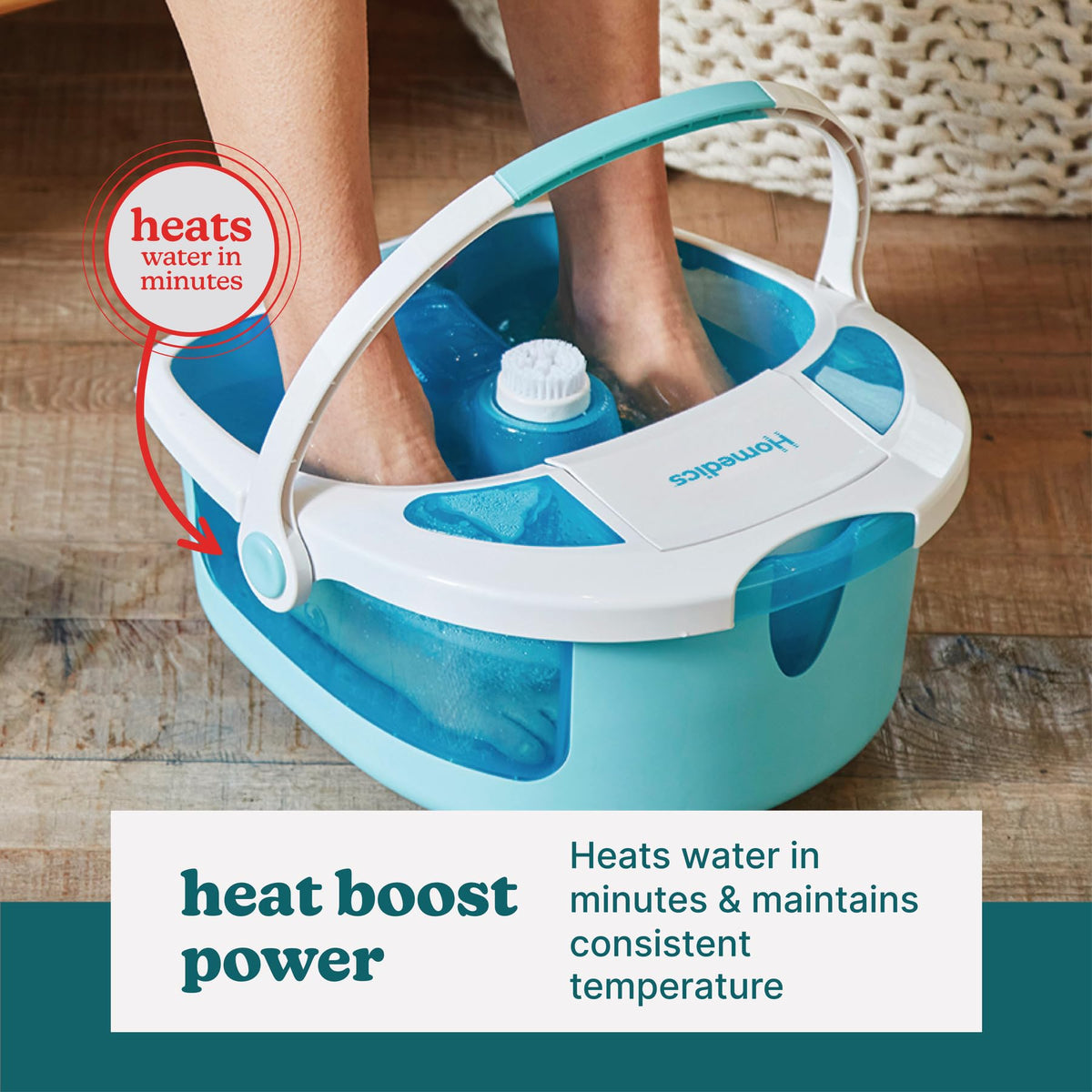 HoMedics Shower Bliss Foot Spa massage roller enhances foot relaxation during soaking.