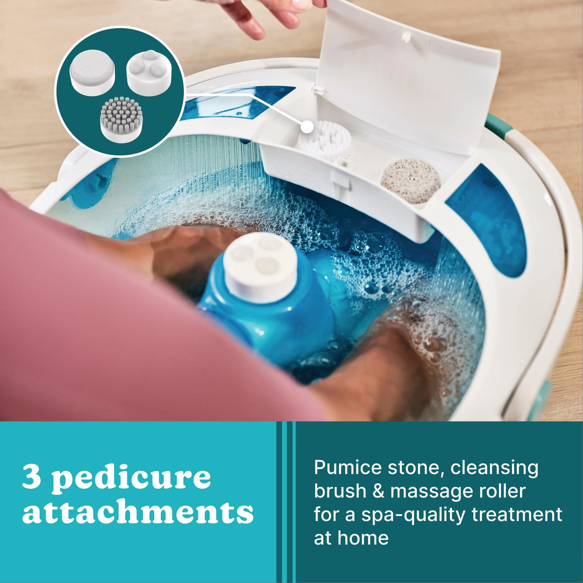 HoMedics Shower Bliss Foot Spa comfort gel surface cushions feet while soaking.