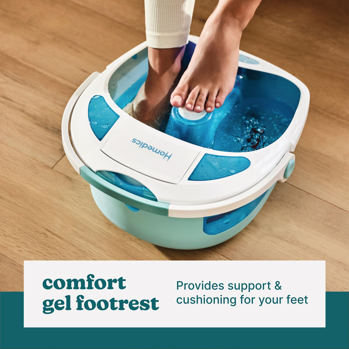 HoMedics Shower Bliss Foot Spa toe-touch control for easy jet and temperature adjustment.