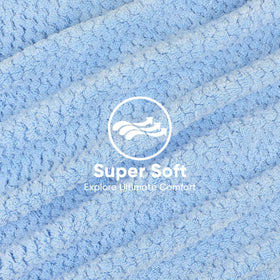 HOMEXCEL blue microfiber hair towel worn as a turban wrap with elastic strap