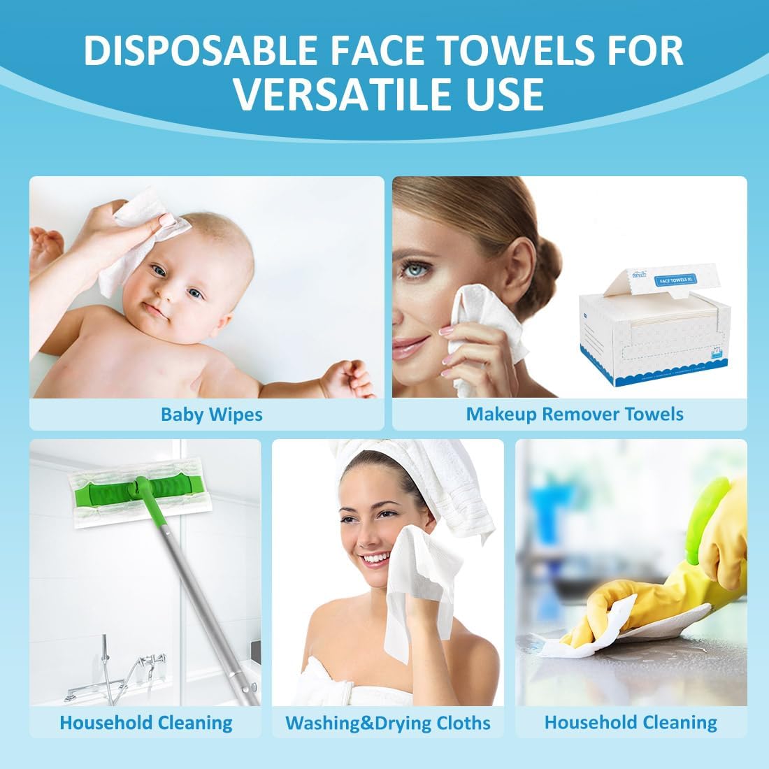 HOMEXCEL Face Towels dry-wet dual-use allow makeup removal or quick drying.