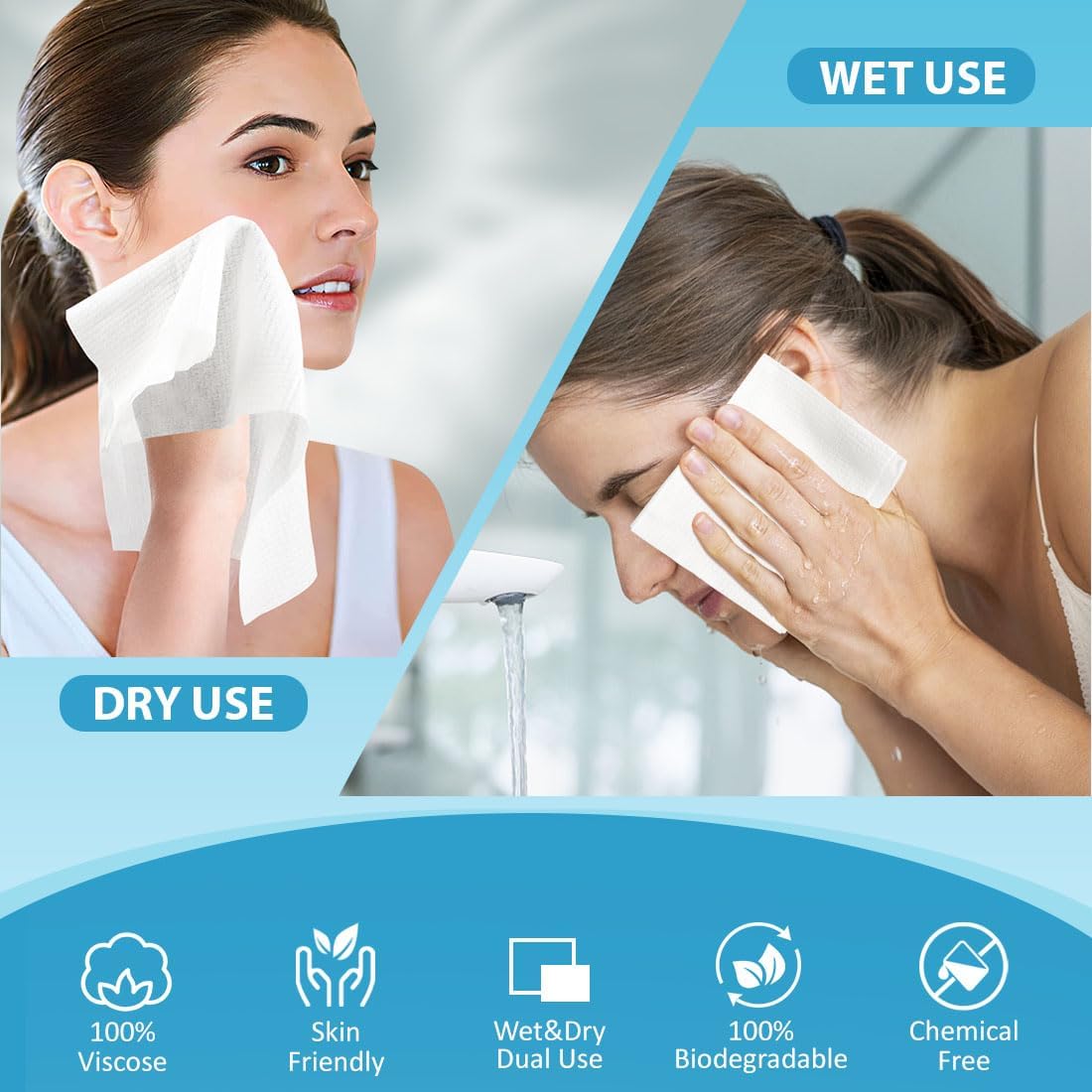 HOMEXCEL Face Towels two-sided texture demonstrates gentle wipe and deep clean options.
