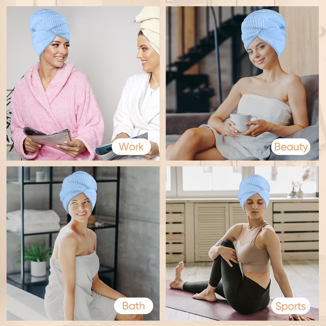 HOMEXCEL long hair use case with turban wrap in blue