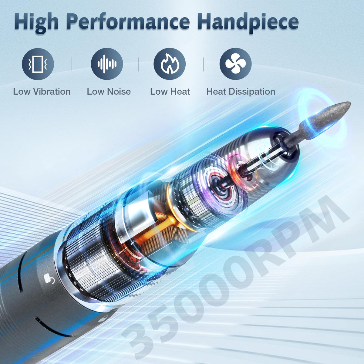 HoMove lightweight aluminum handpiece stays cool and comfortable during sessions.
