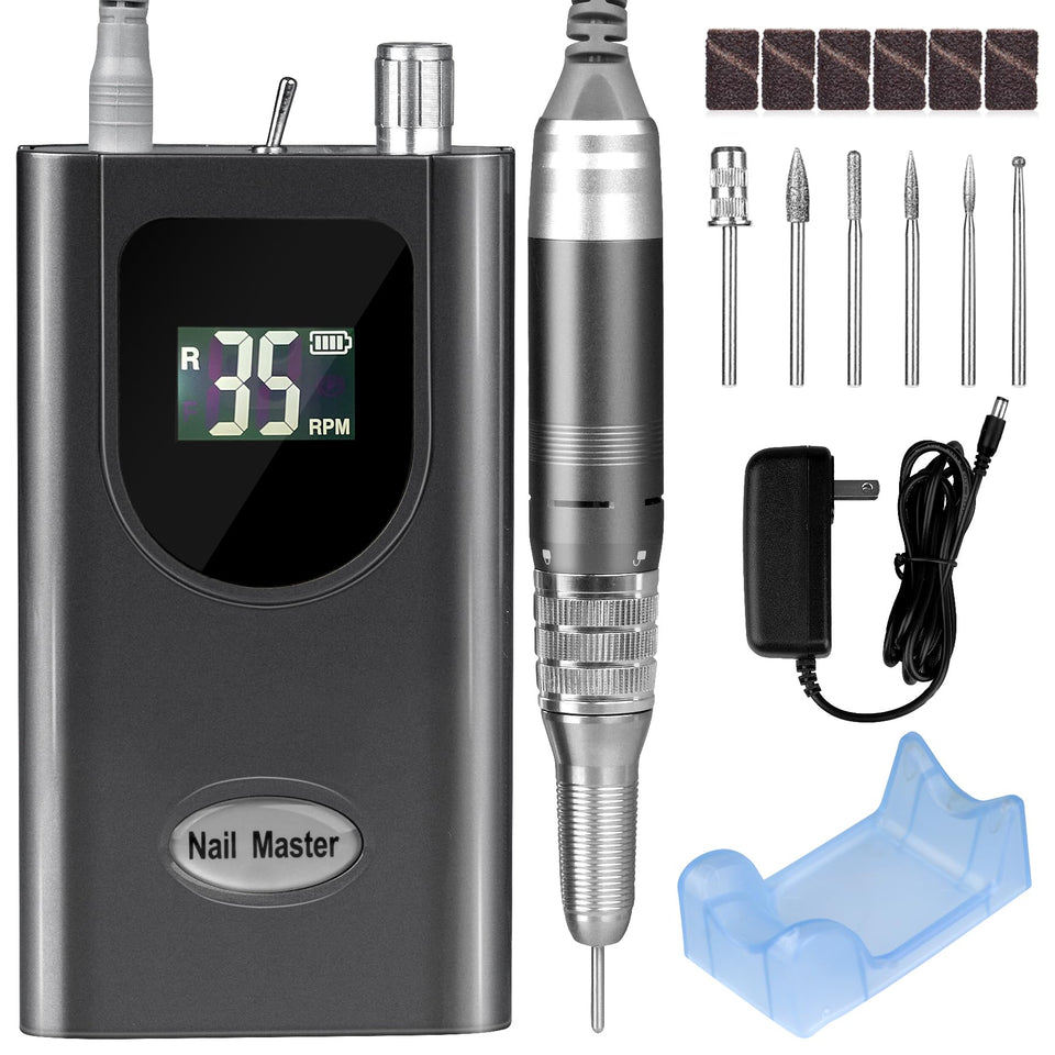 HoMove nail drill machine front view with 35000 RPM precision for acrylic and gel nails.