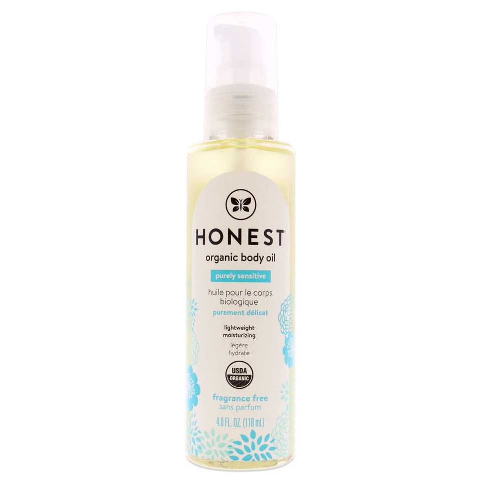 The Honest Company HONEST Body Oil Moisturizer bottle showing silky texture for dry skin