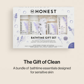 Honest lavender shampoo and body wash bottle with tear-free formula.