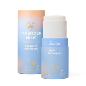 Honestly pHresh Lavender Milk packaging shows twist-up deodorant bottle with clean formula