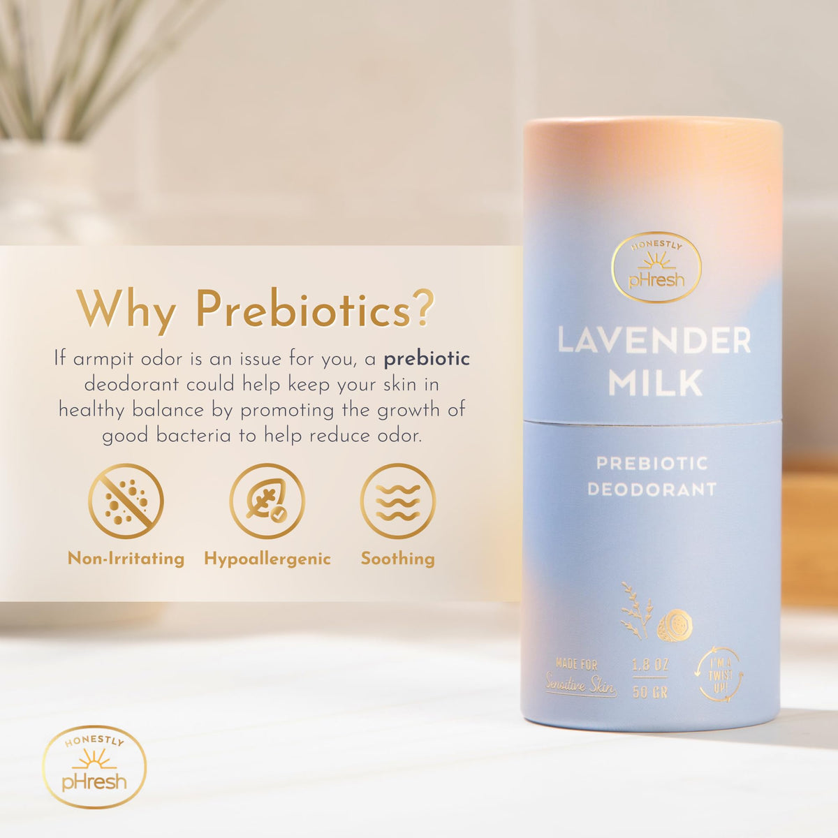 Twist-up application demonstrated for precise, mess-free use of Honestly pHresh Lavender Milk