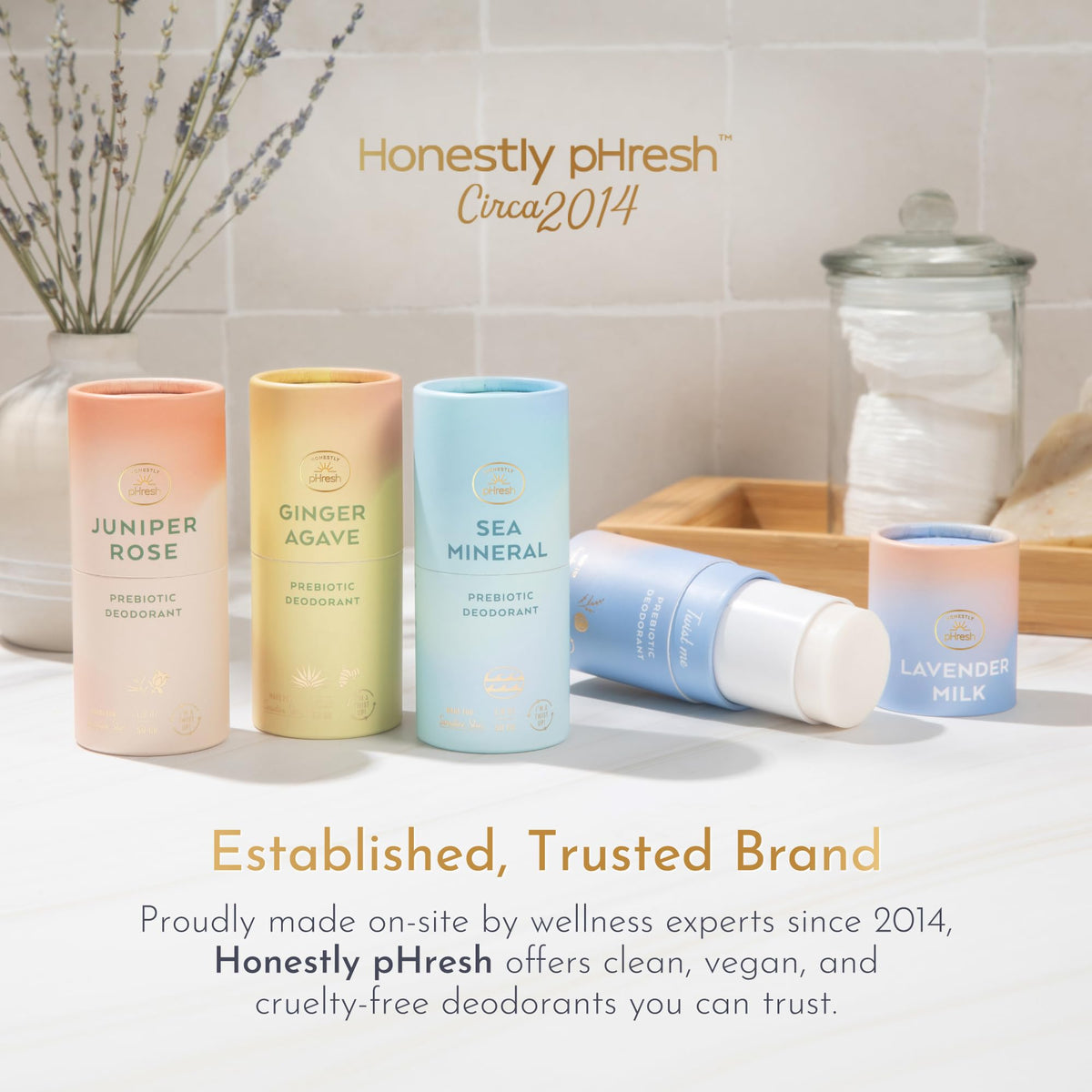 Vegan, cruelty-free badge on Honestly pHresh Lavender Milk packaging