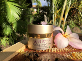 Honey Girl Organics Creme applied to face and eye area for soothing, sensitive skin.