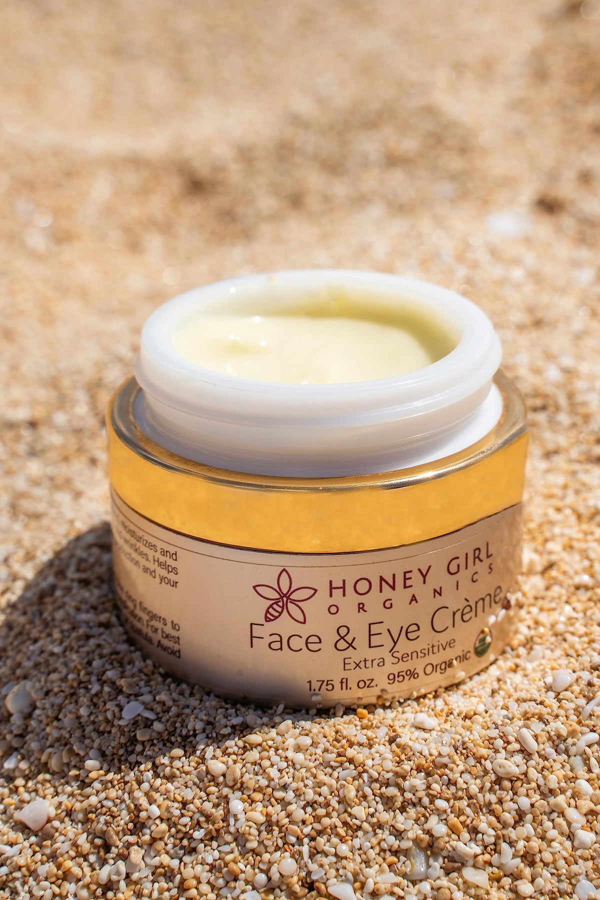 Honey Girl Organics Extra Sensitive Creme jar highlights unscented formula for delicate skin.