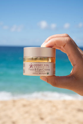 Honey Girl Organics Creme texture close-up reveals creamy, hydrating consistency for daily use.