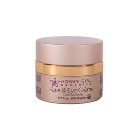 Honey Girl Organics Extra Sensitive Creme bottle close-up for gentle unscented skincare.