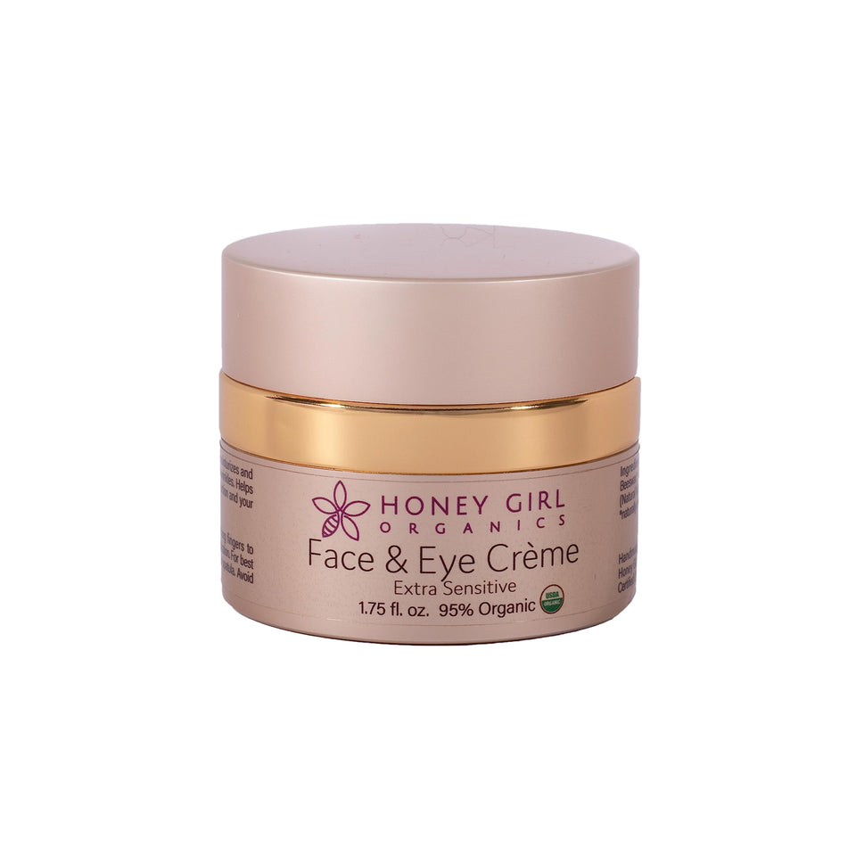 Honey Girl Organics Extra Sensitive Creme bottle close-up for gentle unscented skincare.