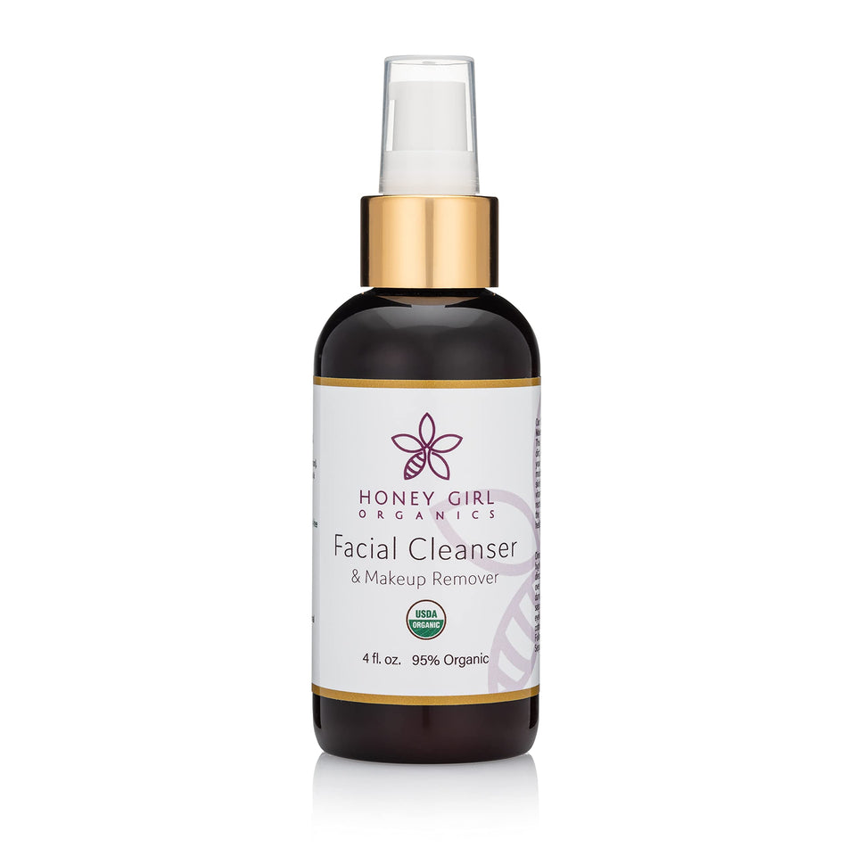 Honey Girl Organics Facial Cleanser bottle for gentle makeup removal and balanced skin