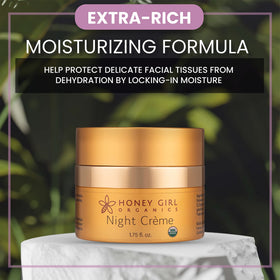 Honey Girl Organics Night Creme application demonstrates easy nightly use